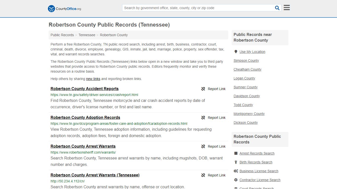 Public Records - Robertson County, TN (Business, Criminal, GIS ...