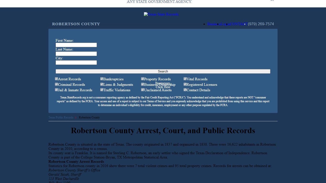 Robertson County Arrest, Court, and Public Records