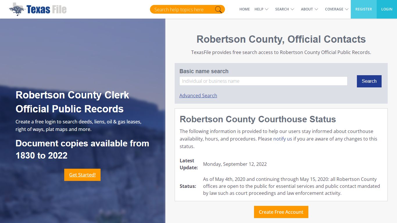 Robertson County Clerk Official Public Records | TexasFile